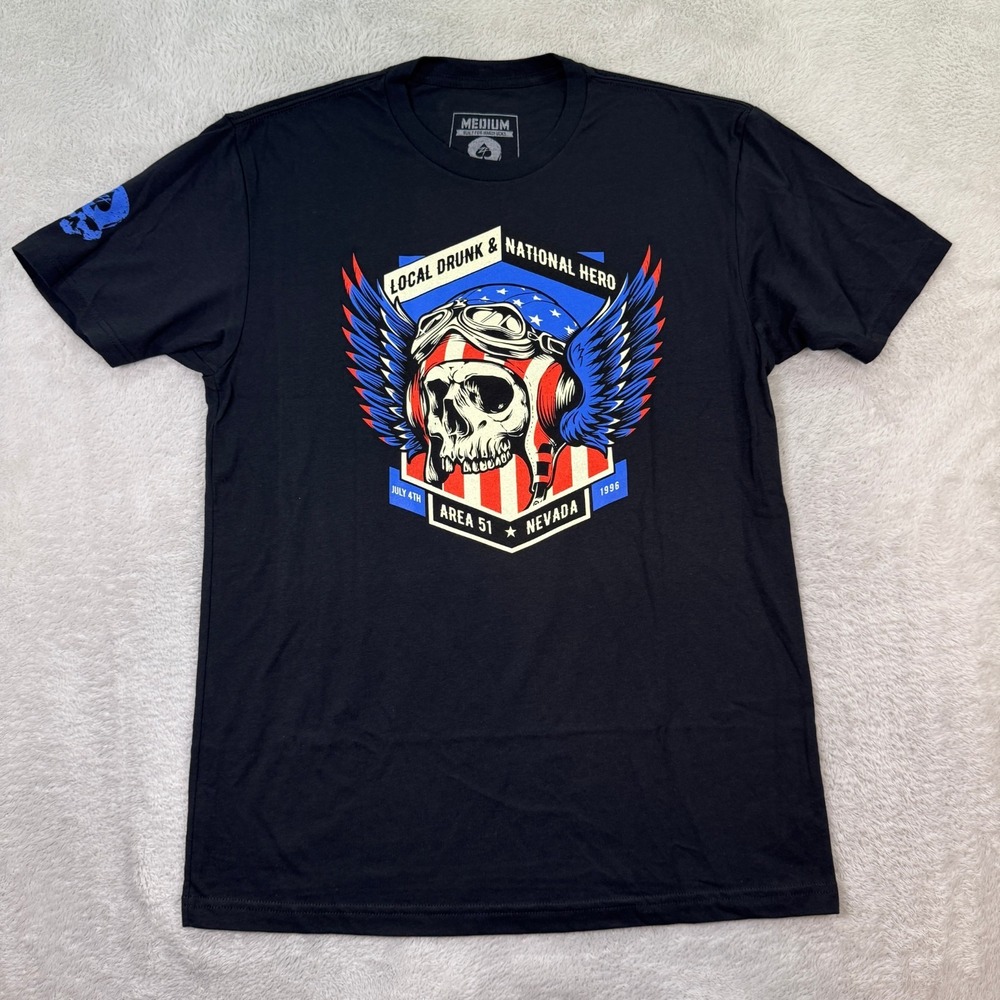 NEW Zero Foxtrot T Shirt Men's Medium Black Local Drunk National Hero Area 51
